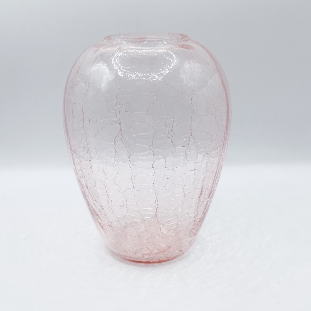 6" PINK Mouth Blown Silvestri crackle GLASS VASE * New